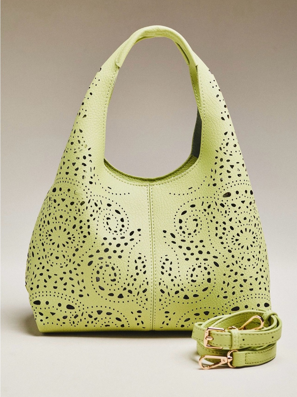 Anthropologie Melie Bianco Perforated Hand Bag in Green NWT